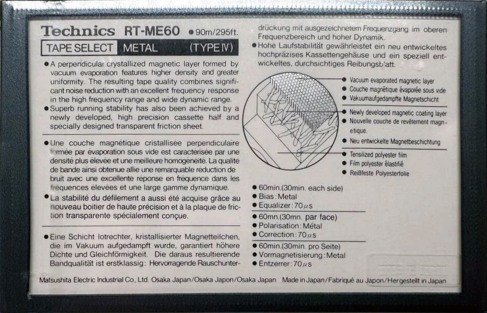 Compact Cassette Technics ME 60 "RT-ME60" Type IV Metal 1985 Europe