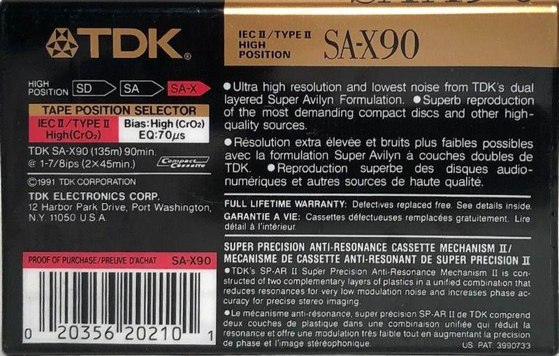Compact Cassette TDK SA-X 90 Type II Chrome 1991 North America