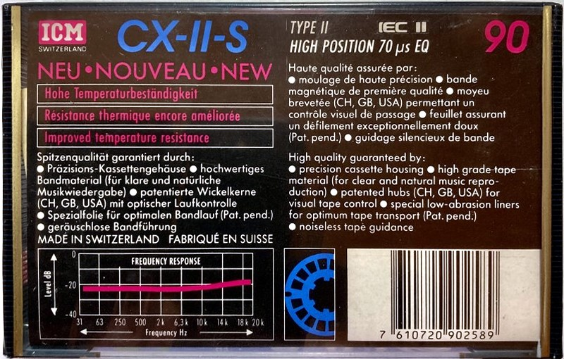 Compact Cassette ICM CX-II-S 90 Type II Chrome 1990 Europe