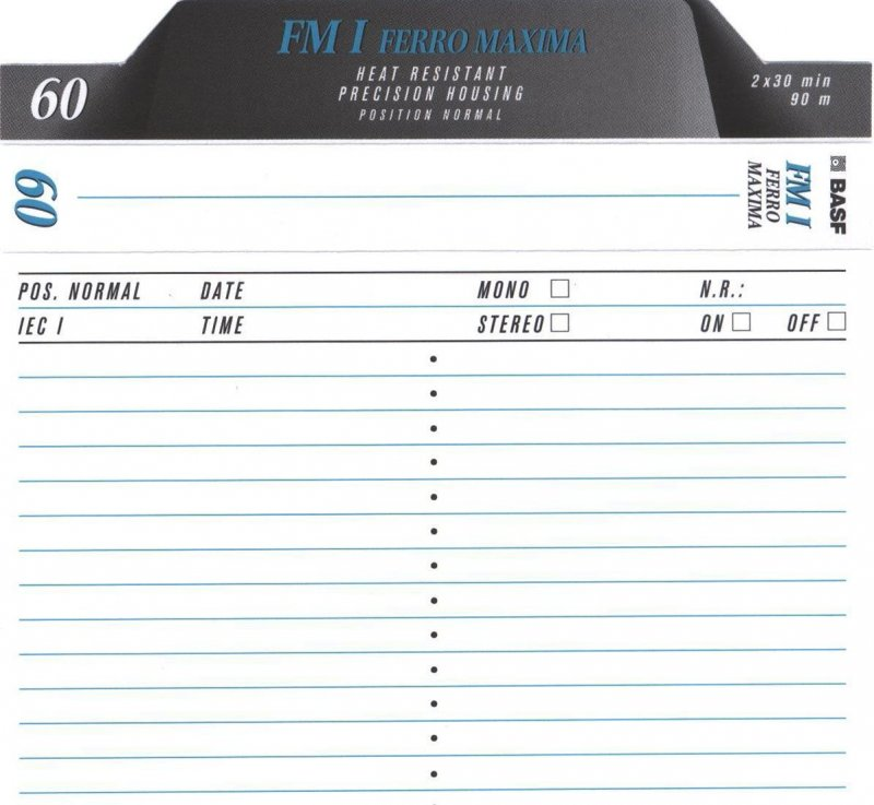 Compact Cassette BASF FM I Ferro Maxima 60 Type I Normal 1995 Europe