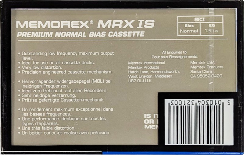 Compact Cassette Memorex MRX IS 60 Type I Normal 1990 Europe