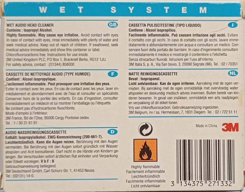 Compact Cassette Scotch "Wet head cleaner" Cleaning Cassette 1994 Europe
