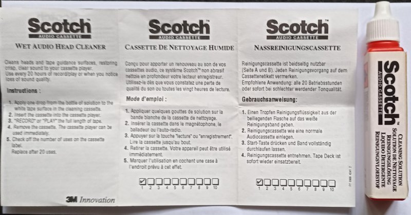 Compact Cassette Scotch "Wet head cleaner" Cleaning Cassette 1994 Europe