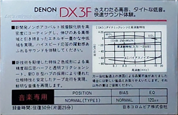 Compact Cassette Denon DX-3F 50 "DX3F50R" Type I Normal 1985 Japan