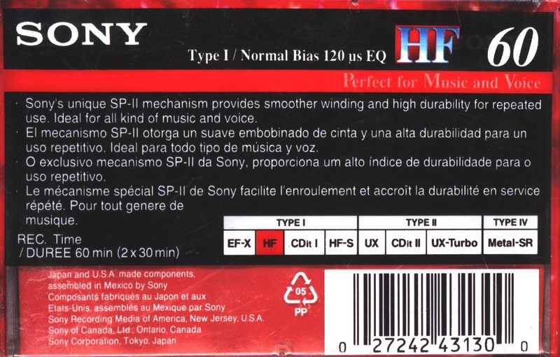 Compact Cassette Sony HF 60 Type I Normal 1994 North America
