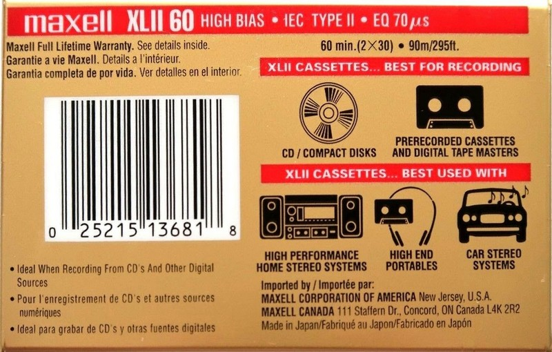 Compact Cassette Maxell XLII 60 Type II Chrome 1997 North America