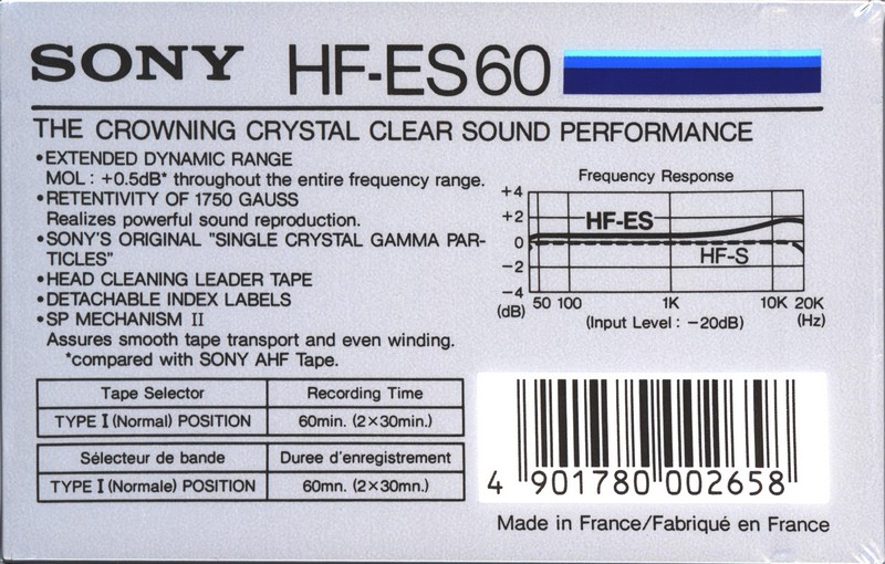 Compact Cassette Sony HF-ES 60 Type I Normal 1985 Europe