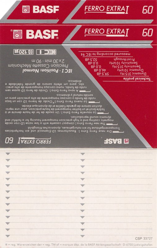 Compact Cassette BASF Ferro Extra I 60 Type I Normal 1991 Europe