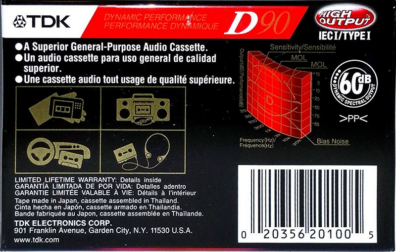 Compact Cassette TDK D 90 Type I Normal 2001 North America