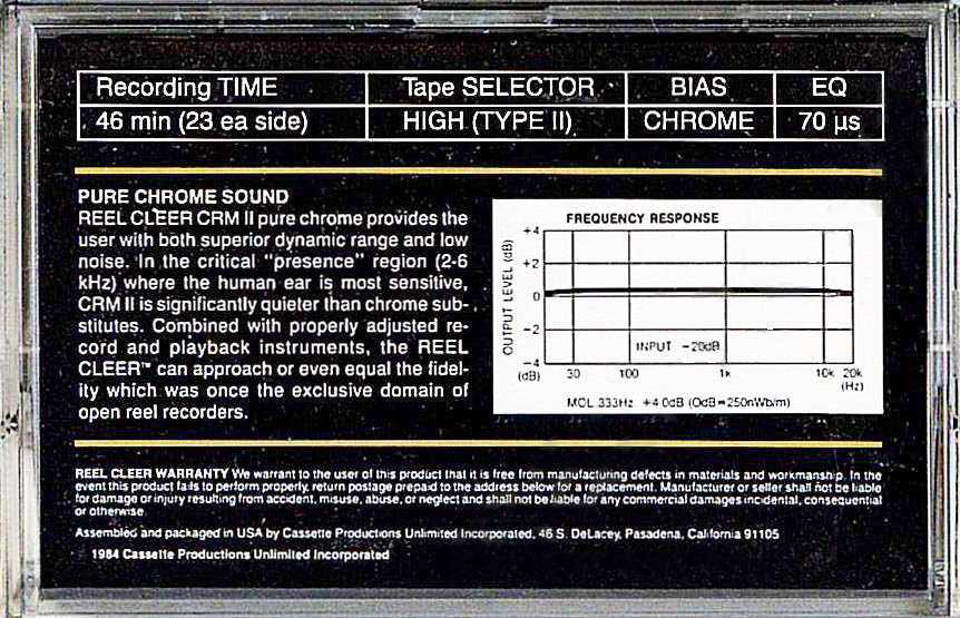 Compact Cassette Reel Cleer CRM II 46 Type II Chrome 1984 USA