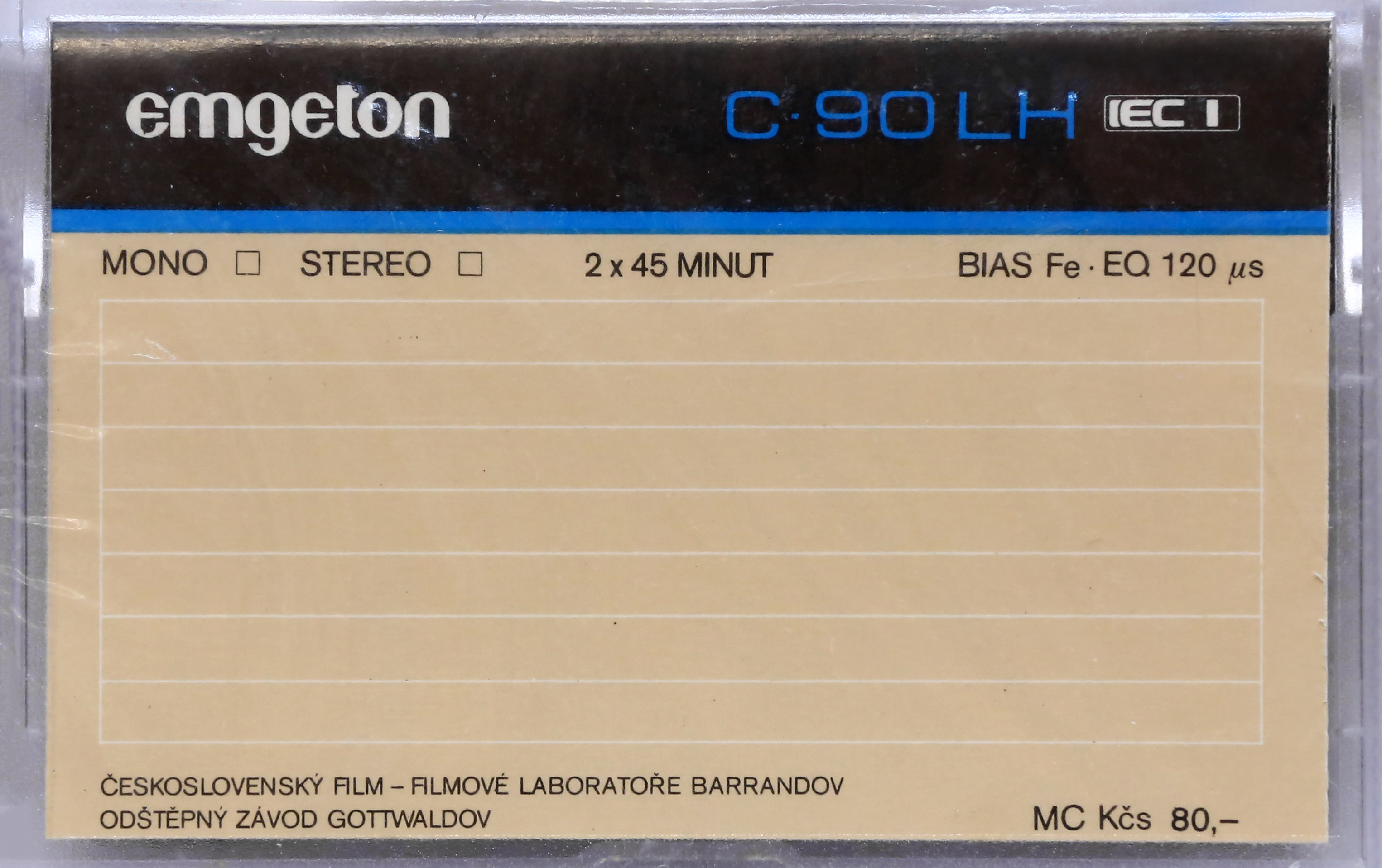 Compact Cassette Emgeton LH 90 Type I Normal 1985 Czechoslovakia