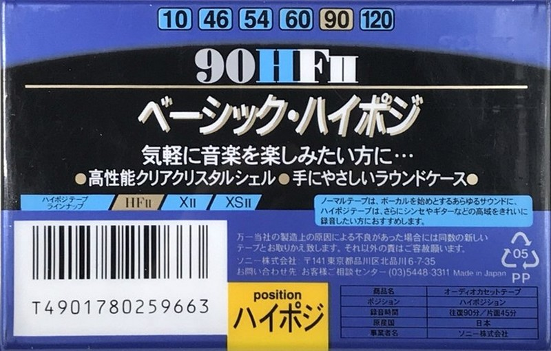Compact Cassette Sony HFII 90 Type II Chrome 1995 Japan