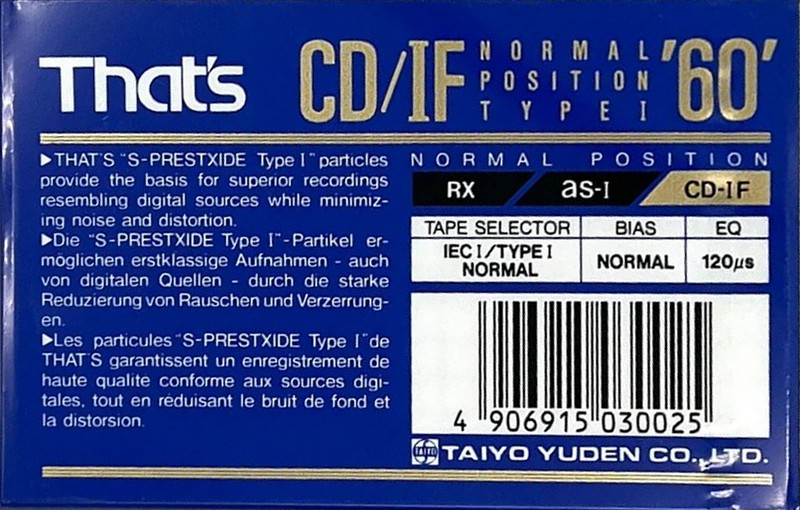 Compact Cassette Thats CD-IF 60 Type I Normal 1991 Europe