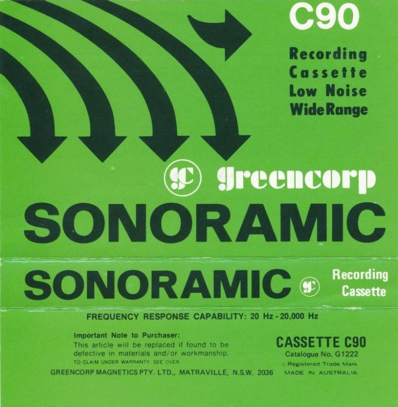 Compact Cassette Greencorp Sonoramic 90 Type I Normal 1973 Australia