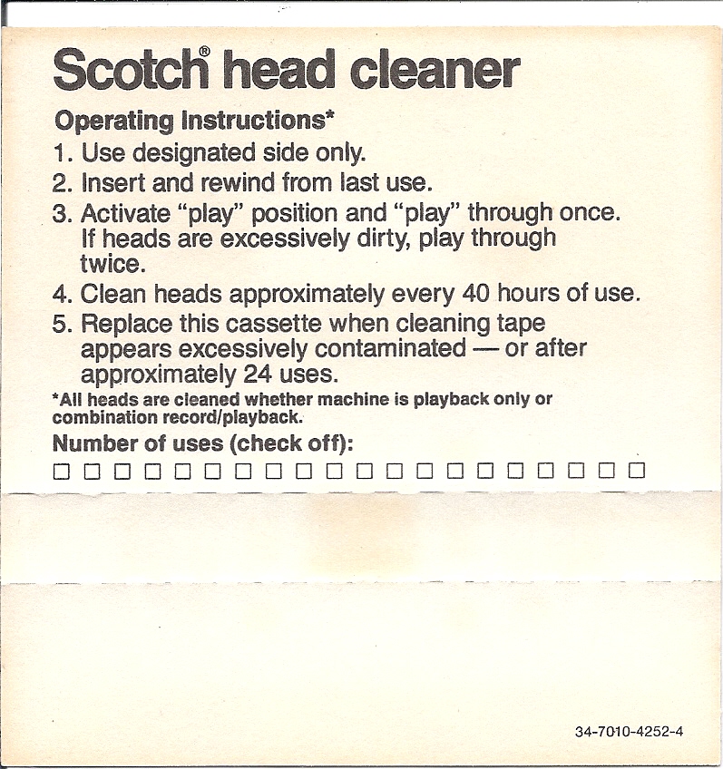 Compact Cassette Scotch "S-C-HC" Cleaning Cassette 1981 USA