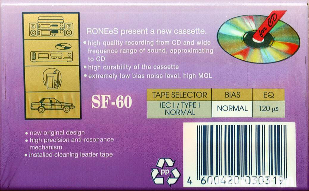 Compact Cassette Ronees SF 60 Type I Normal 1995 Russia