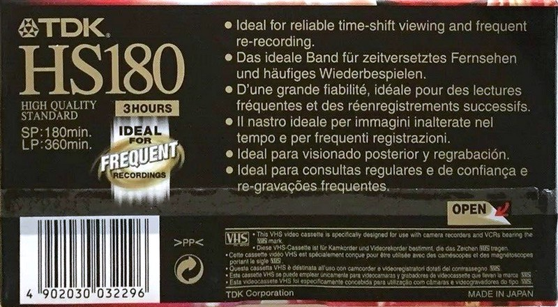 VHS, Video Home System TDK HS 180 Type II Chrome 1987 Europe