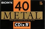 Compact Cassette Sony CDix IV 40 "CDIX4 40N" Type IV Metal 1990 Japan