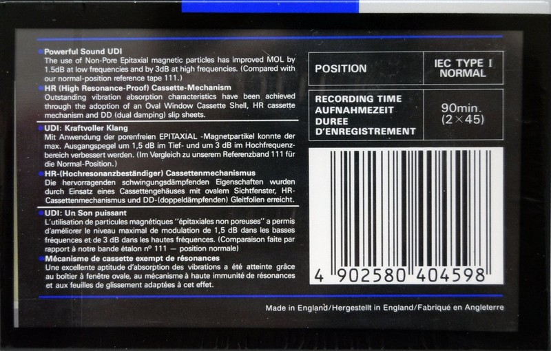 Compact Cassette Maxell UDI / UD1 90 Type I Normal 1988 Europe