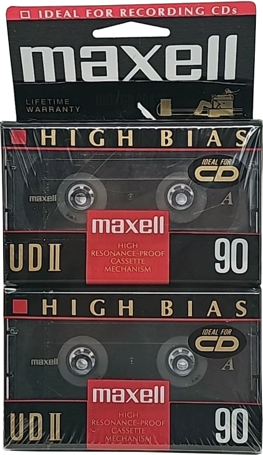 2 pack Maxell UDII / UD2 90 Type II Chrome 1992 USA