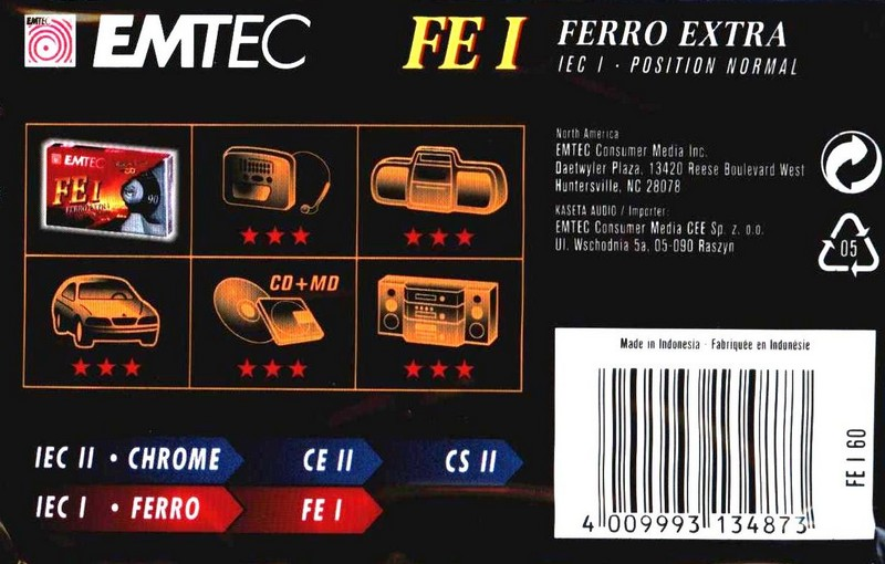 Compact Cassette Emtec FE I Ferro Extra 60 Type I Normal 2004 USA