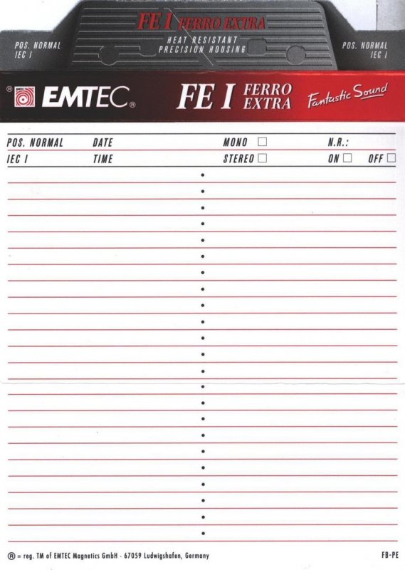 Compact Cassette Emtec FE I Ferro Extra 60 Type I Normal 2004 USA