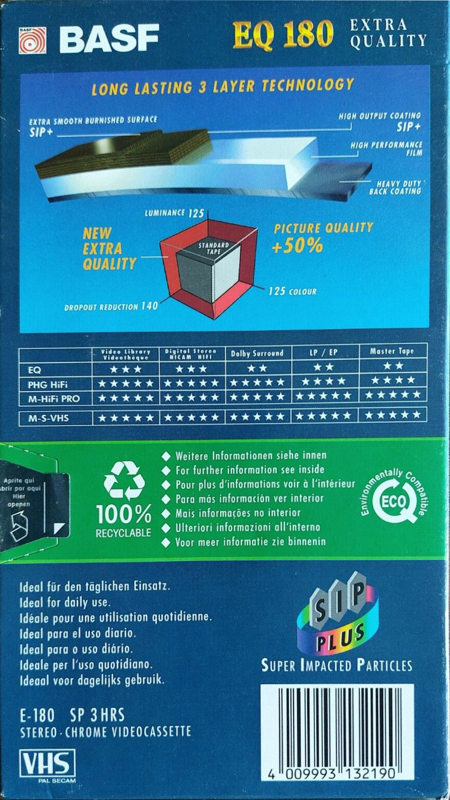 VHS, Video Home System BASF Extra Quality 180 "64353G" Type II Chrome Europe