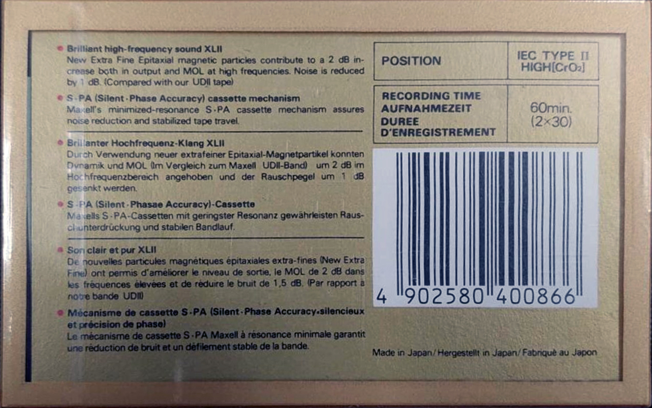 Compact Cassette Maxell XLII 60 Type II Chrome 1984 Europe