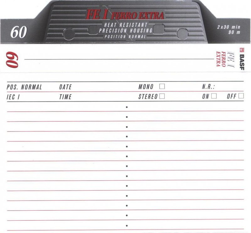 Compact Cassette BASF FE I Ferro Extra 60 Type I Normal 1995 Europe
