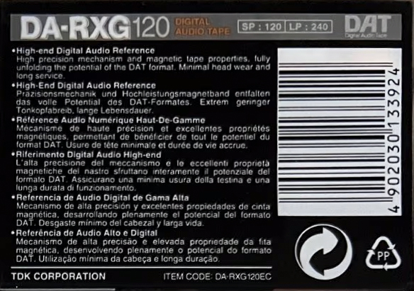 Digital Audio Tape TDK 120 "DA-RXG120EC" Type I Normal Europe