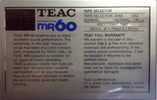 Compact Cassette Teac MR 60 Type I Normal 1983 USA