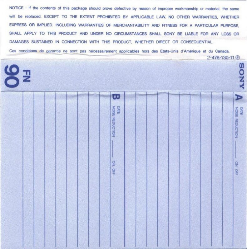 Compact Cassette Sony FN 90 Type I Normal 1985 North America