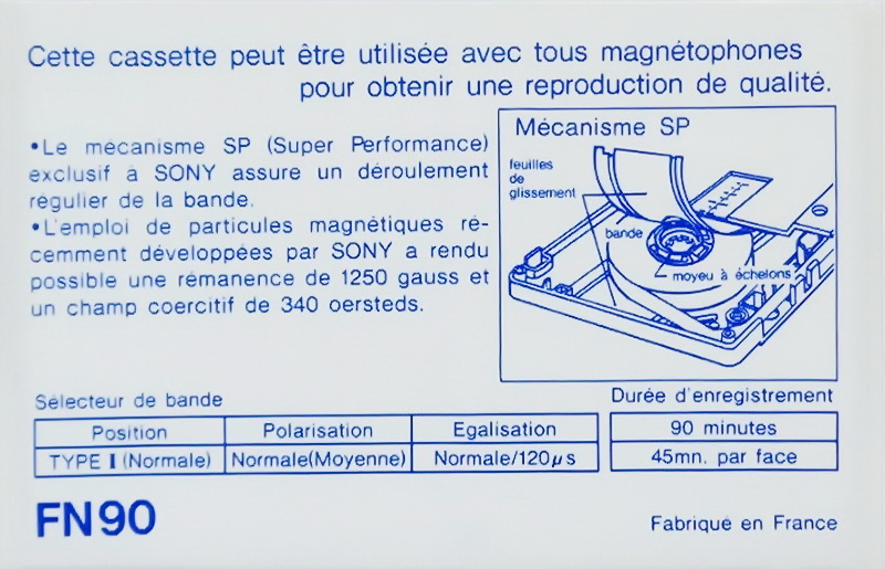 Compact Cassette Sony FN 90 Type I Normal 1985 North America