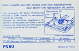 Compact Cassette Sony FN 90 Type I Normal 1985 North America