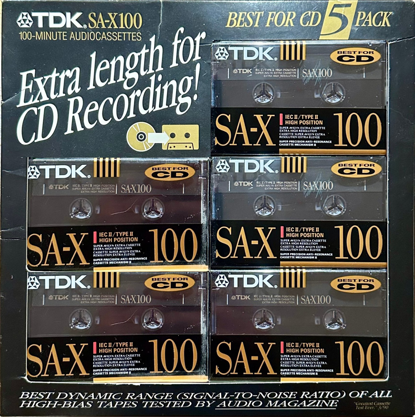 5 pack TDK SA-X 100 "SA-X100S5" Type II Chrome 1991 USA