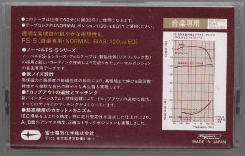 Compact Cassette Novel FS-5 60 Type I Normal 1980 Japan