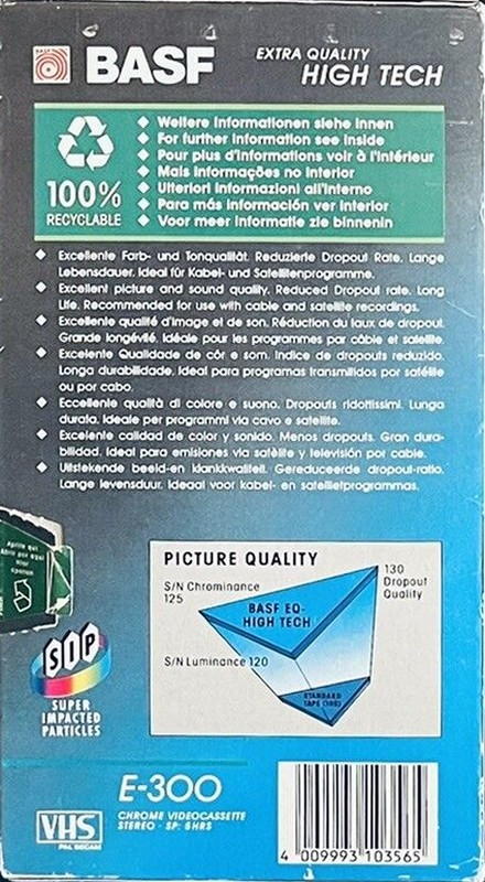 VHS, Video Home System BASF Extra Quality 300 Type II Chrome 1996 Europe