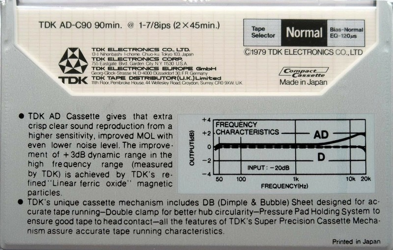 Compact Cassette TDK AD 90 Type I Normal 1979 Europe, USA