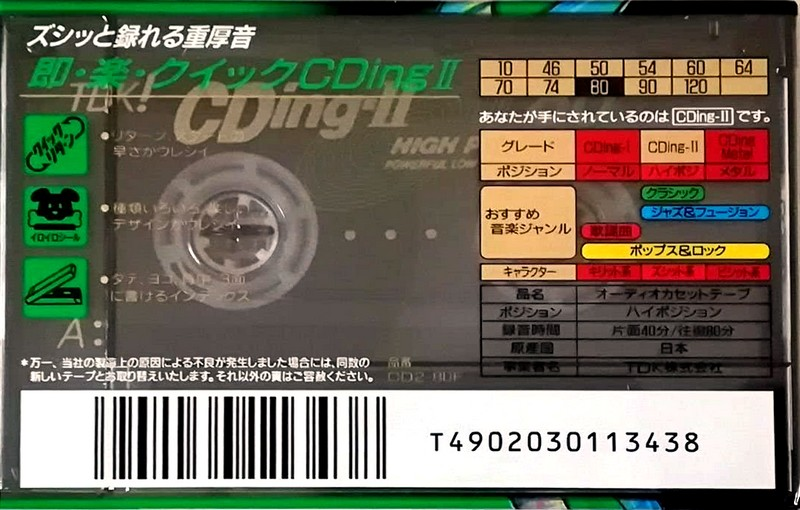 Compact Cassette TDK CDing 2 80 "CD2-80F" Type II Chrome 1994 Japan