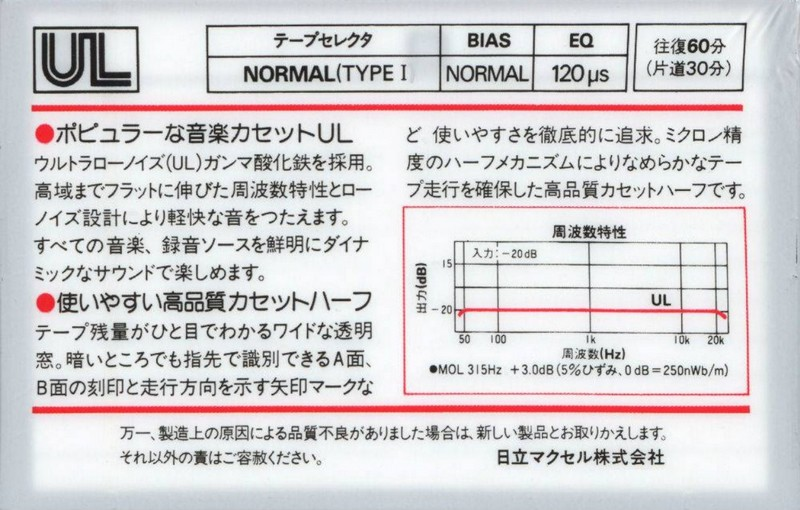 Compact Cassette Maxell UL 60 Type I Normal 1983 Japan