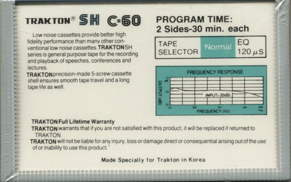Compact Cassette Trakton 60 "SH" Type I Normal 1982 Australia