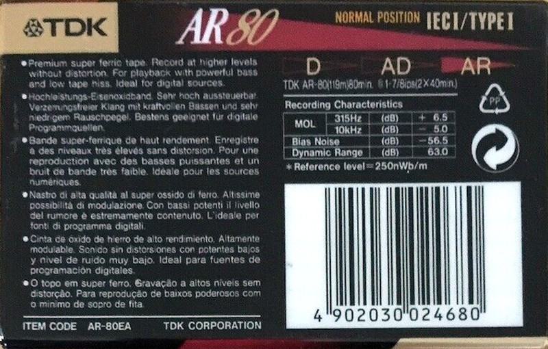 Compact Cassette TDK AR 80 "AR-80EA" Type I Normal 1995 Europe