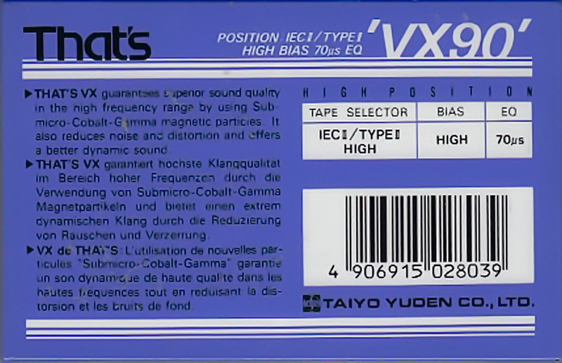 Compact Cassette Thats VX 90 Type II Chrome 1990 Europe
