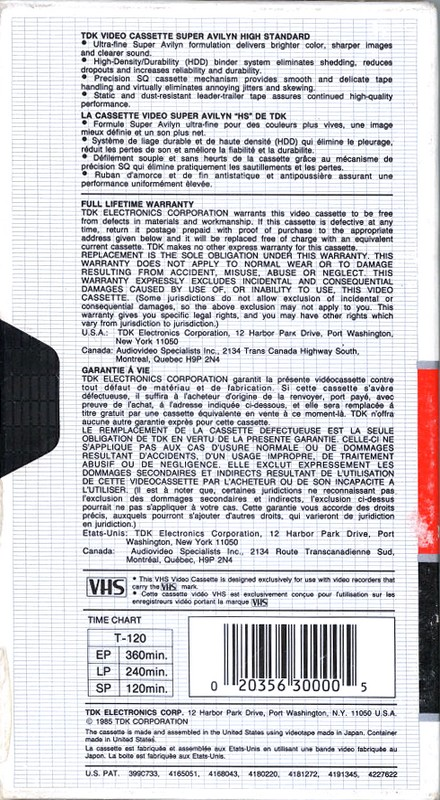 VHS, Video Home System TDK HS 120 Type II Chrome 1985 North America