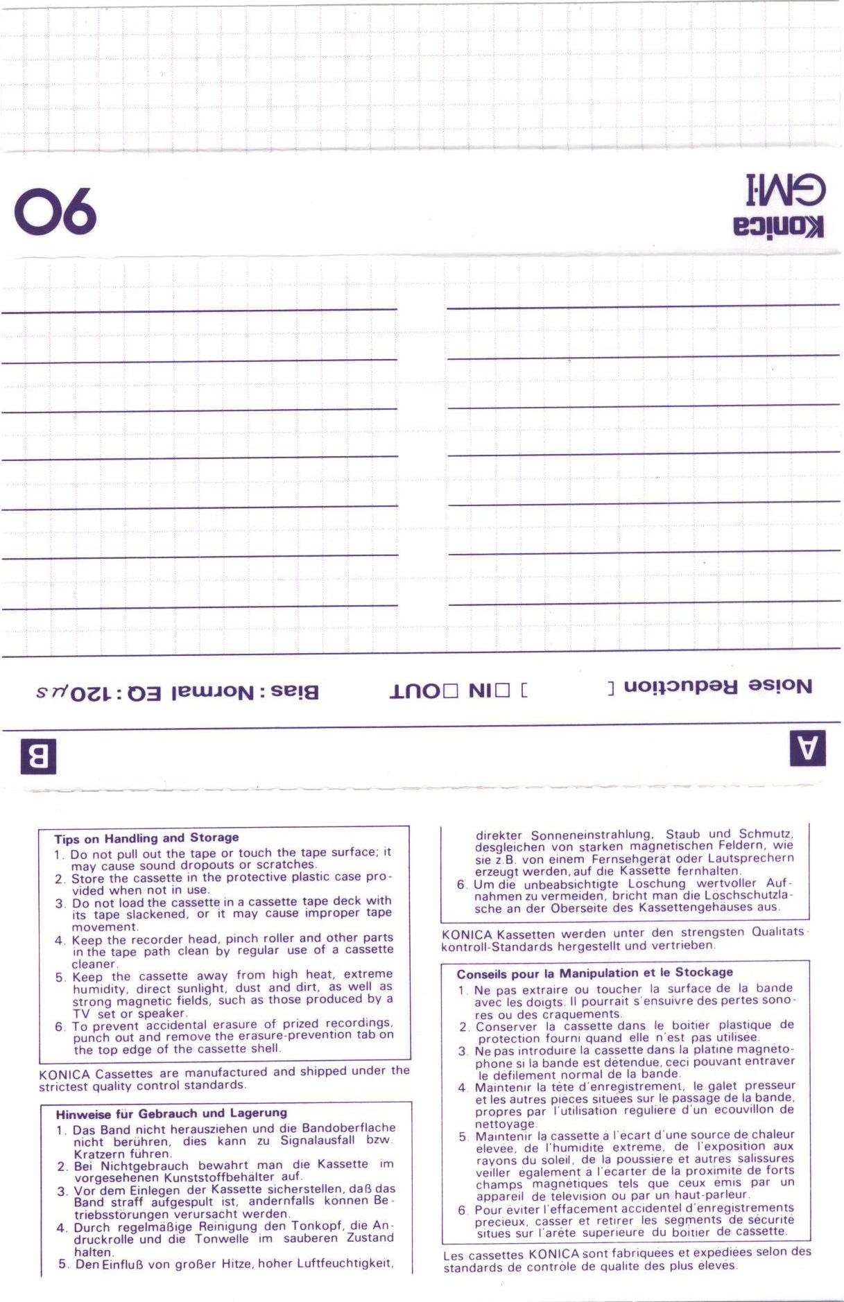 Compact Cassette Konica GM-I 90 "Grand Master I" Type I Normal 1984 Europe