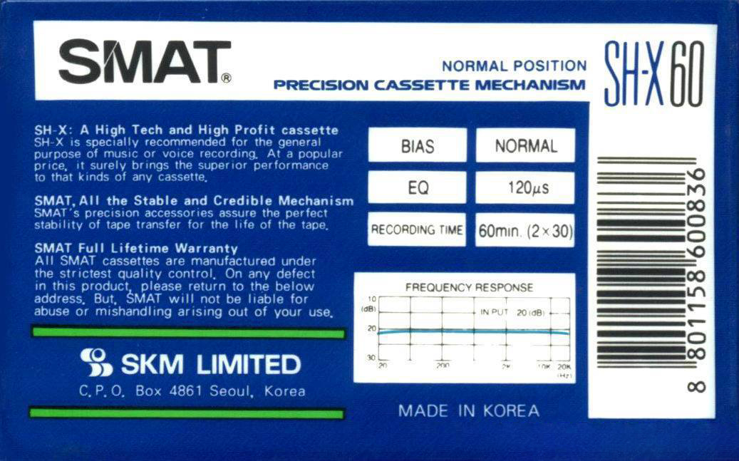 Compact Cassette Smat SH X 60 Type I Normal 1989 South Korea