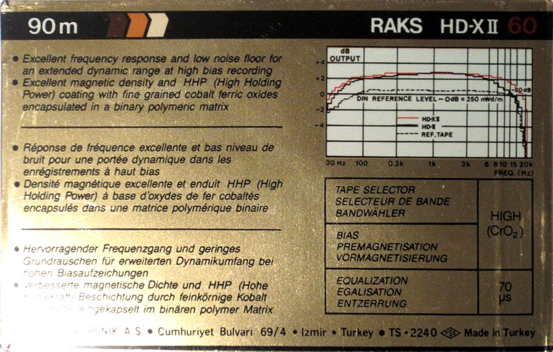 Compact Cassette RAKS HD-XII 60 Type II Chrome 1988 Europe