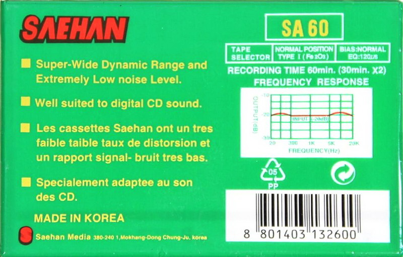 Compact Cassette Saehan SA 60 Type I Normal 1994 Europe