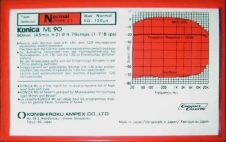Compact Cassette Konica ML 90 Type I Normal 1984 Europe