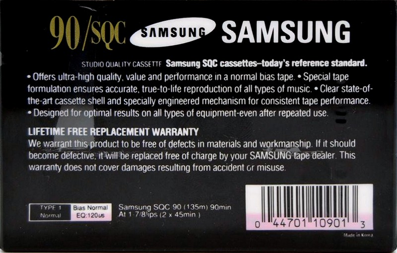 Compact Cassette Samsung SQC 90 Type I Normal 1996 North America